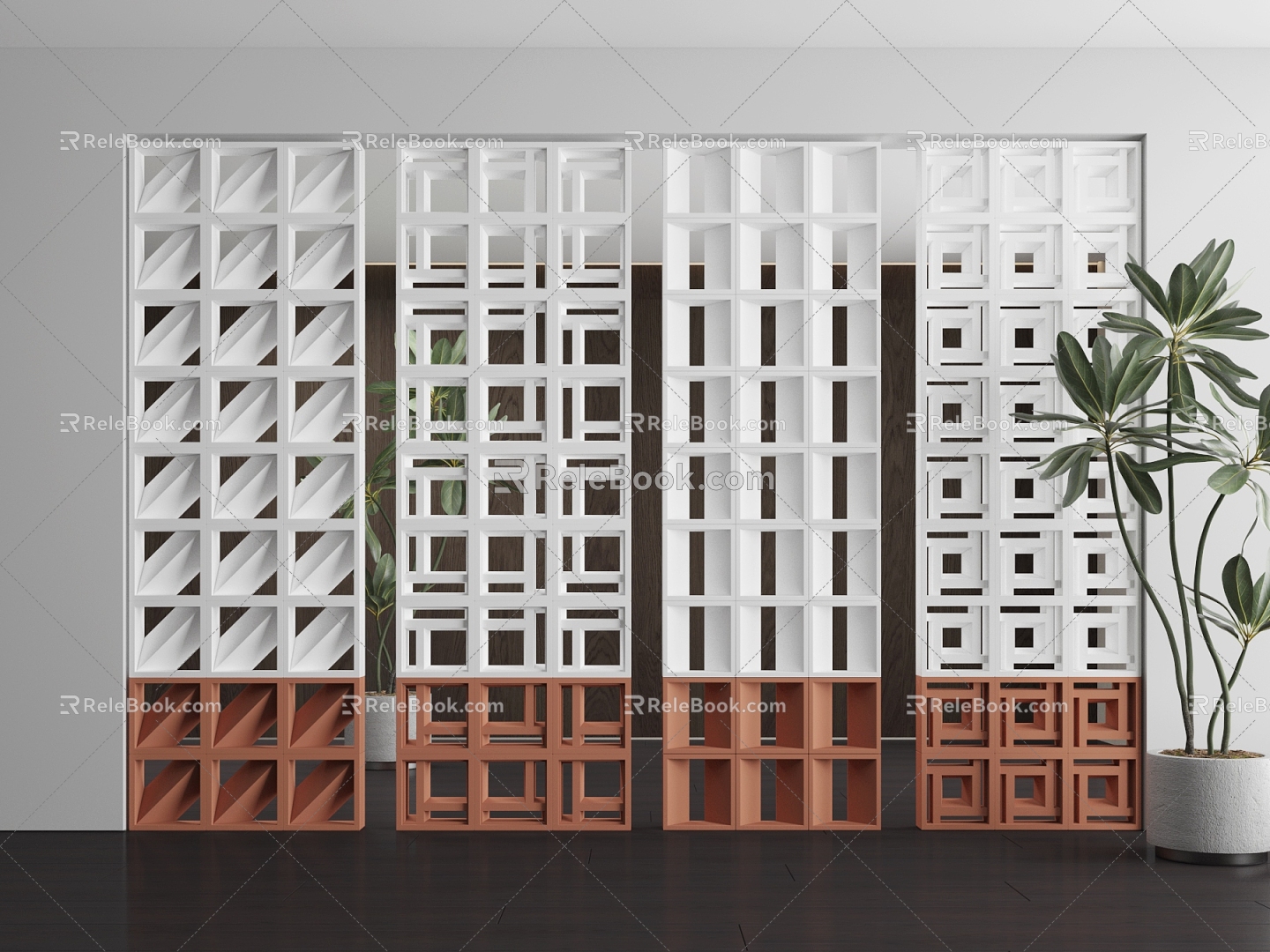 Modern soft pottery art hollow brick partition 3d model