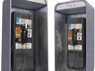 Public Phone Booths with Graffiti Stickers and Phone Sign on Exterior 3d model