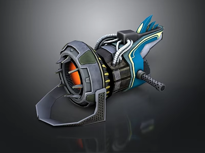 Futuristic Sci Fi Weapon With Metallic Structure Mechanical Pipes Blue Accents And Orange Core 3d model