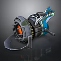 Futuristic Sci Fi Weapon With Metallic Structure Mechanical Pipes Blue Accents And Orange Core