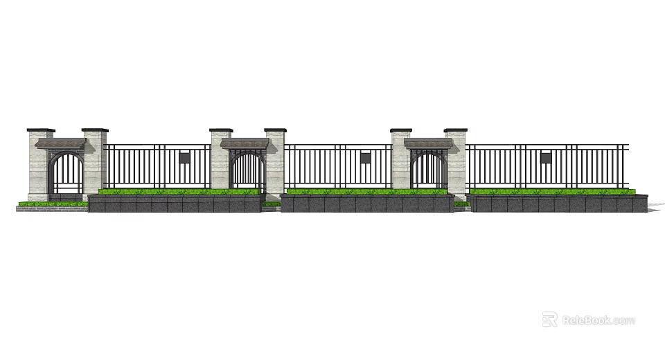 Stone Building Exterior Wall Design With Metal Railings Columns And Classic Style Elements 3d model 