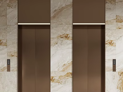Modern Elevator Hallway Interior With Marble Walls Bronze Doors And Recessed Lighting 3d model