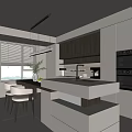 Modern Restaurant Open Kitchen Interior With Island Counter Cabinets And Appliances