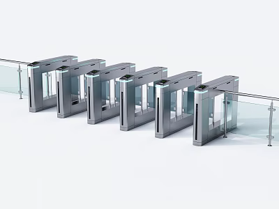 Modern Silver Turnstiles Public Facility With Glass Railings And Access Control 3d model