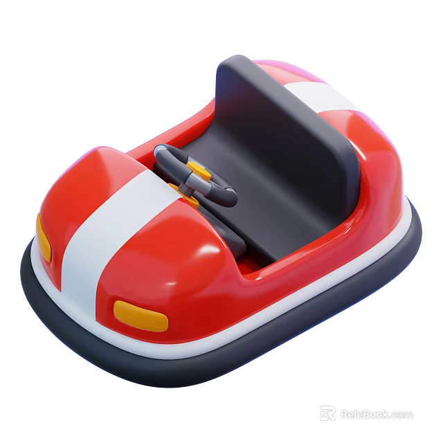 Red And White Bumper Car With Yellow Headlights Black Seat For Kids Play Equipment 3d model 