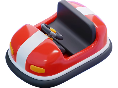 Red And White Bumper Car With Yellow Headlights Black Seat For Kids Play Equipment 3d model