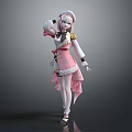 Detailed Game Movie Female Character In Pink White Costume With Stylish Hat And Graceful Pose