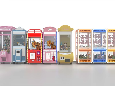 Colorful Claw Machine Amusement Rides With Various Designs And Stuffed Toys Inside 3d model