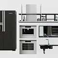 Complete Kitchen Appliances Collection With Refrigerator Microwave Oven Sink And Range Hood