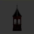 Wooden Tower Structure With Pointed Roof Star Finial And Arched Openings