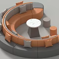 Circular Sofa Set Orange And Gray With Marble Top Coffee Table And Small Stools 3d model