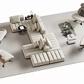 Modern Light Colored Sectional Sofa Set With Accent Chairs And Coffee Tables 3d model