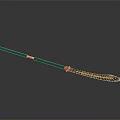 Traditional Ancient Weapon With Green Handle Sharp Metal Blade And Golden Accents