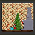 Festive Christmas Indoor Scene With Christmas Tree Fireplace Gifts Stockings And Decorated Walls