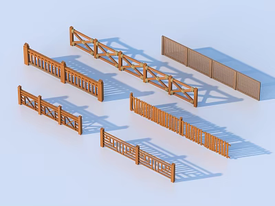 Various Wooden Railings with Different Design Styles and Classic Patterns 3d model