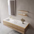 Modern Bathroom Vanity with Wall Mirror Floating Shelves and Light Cabinets 3d model