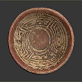 Ancient Red Clay Bowl Sculpture With Intricate Geometric Carvings And Cracks