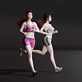 Two Women Running In Athletic Outfits With Dynamic Motion On Dark Background