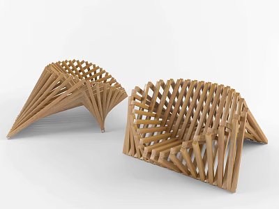 Unique Modern Leisure Chair With Interlaced Wooden Strips And Geometric Structure Design 3d model