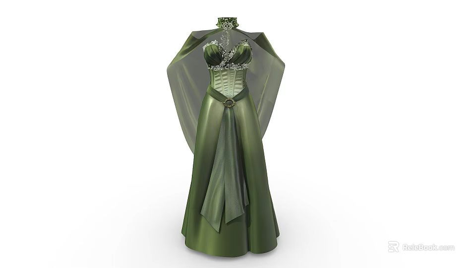 Elven Mythical Creature Wearing Elegant Green Gown With Embroidered Collar And Flowing Sleeves 3d model 