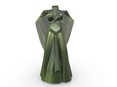 Elven Mythical Creature Wearing Elegant Green Gown With Embroidered Collar And Flowing Sleeves 3d model