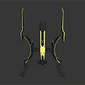Futuristic Black And Yellow Spacecraft With Mechanical Arms And Blue Lights For Space Exploration