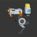 Futuristic Robot Game Character With Yellow Head Blue Orange Body Mechanical Legs And Circular Components