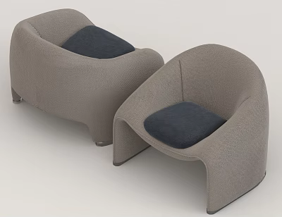 Two Modern Single Seater Sofas with Gray Upholstery and Dark Blue Cushions in Contemporary Living Room Design 3d model