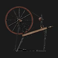 Vintage Industrial Equipment With Large Wheel Metal Frame And Wooden Components