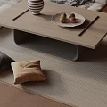 Sofa Coffee Table Set Featuring Wooden Table Plate With Apples And Soft Pillows On Rug