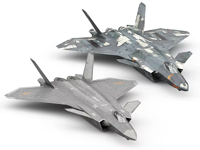 Two Detailed Military Fighter Jet Scale Models With Camouflage And Gray Paint 3d model