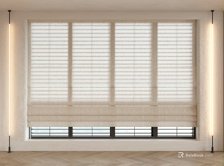 White Window Blinds Curtains Modern Interior Design With Light Filtering Wooden Floor 3d model 