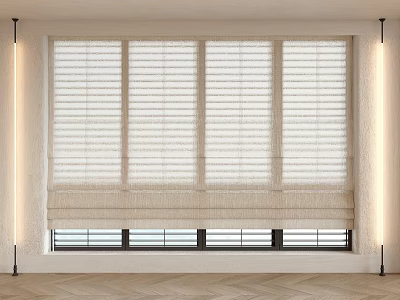 White Window Blinds Curtains Modern Interior Design With Light Filtering Wooden Floor 3d model