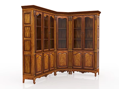Elegant Classic Wooden File Cabinet Featuring Glass Doors Drawers and Intricate Carvings 3d model