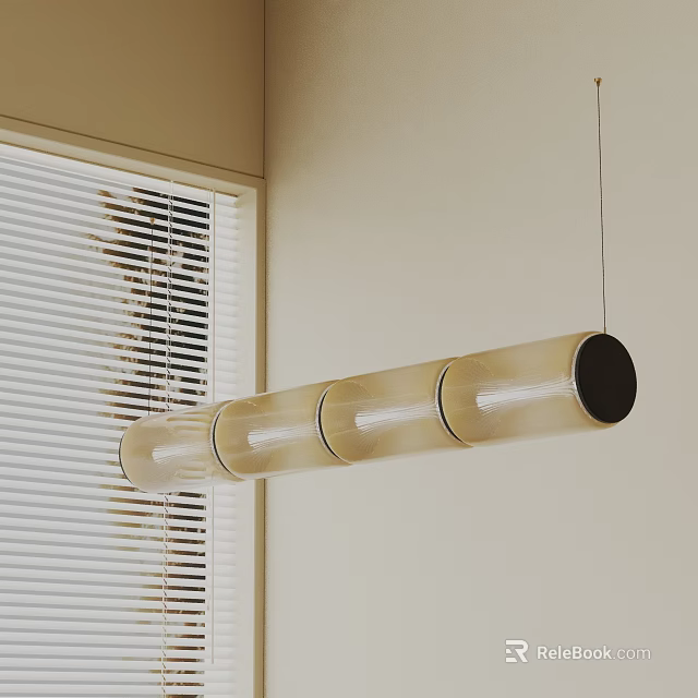 Modern Cylindrical Pendant Light With Translucent Tubes In Room With Window Blinds 3d model