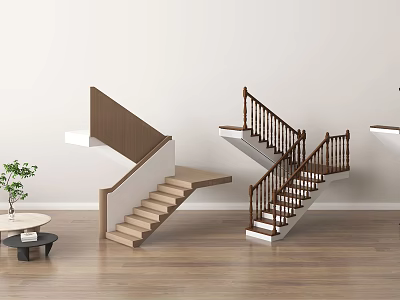 Different Wooden Staircase Designs With Railings And Indoor Floor Setup 3d model