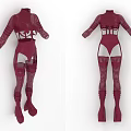 Women's Burgundy Lace Bodysuit With Corset Detail Long Sleeves And Stockings