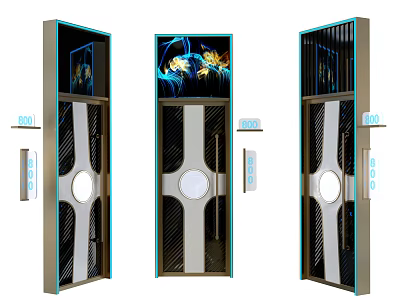 Modern Swing Door Design With Glass Panels LED Lighting And Circular Decorative Elements 3d model
