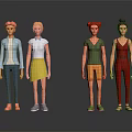 Four Stylish Cartoon Characters With Various Hairstyles And Colorful Outfits