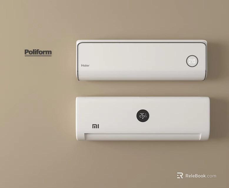Haier And MI White Air Conditioner Fans With Modern Interior Design 3d model 