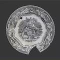Artistic Silver Carved Plate With Decorative Edge And Scenic Center Design