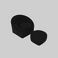 Modern Black Curved Sofa And Round Ottoman Set With Soft Velvet Upholstery Design