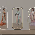 Unique Shaped Modern Mirrors with Lighted Edges Reflecting Women in Traditional Costumes