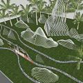 Modern Curved Feature Wall With Lawn Palm Trees And Winding Pathway