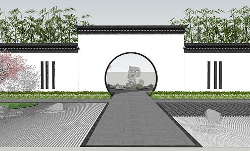 Chinese Ancient Building Chinese Arch Moon Door Chinese Courtyard View 3d model