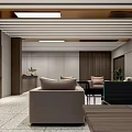 Modern Lounge Area Interior Design With Wooden Slats Plants And Metal Furniture