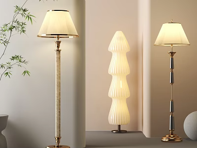 Modern Floor Lamps With Various Designs Fabric Shades Metal Bases And Bamboo Decor 3d model