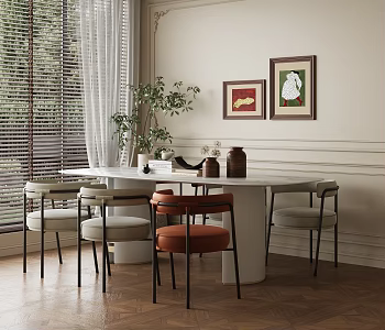 Middle Style Restaurant Dining Table and Chair 3d model