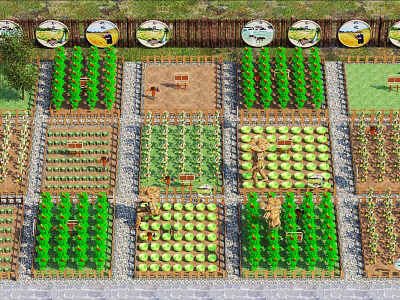 Rural Landscape Featuring Organized Vegetable Garden Plots Various Crops And Wooden Fence 3d model
