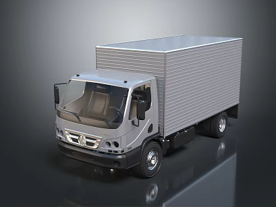 Modern Silver Box Truck With Cab And Cargo Container On Dark Background 3d model